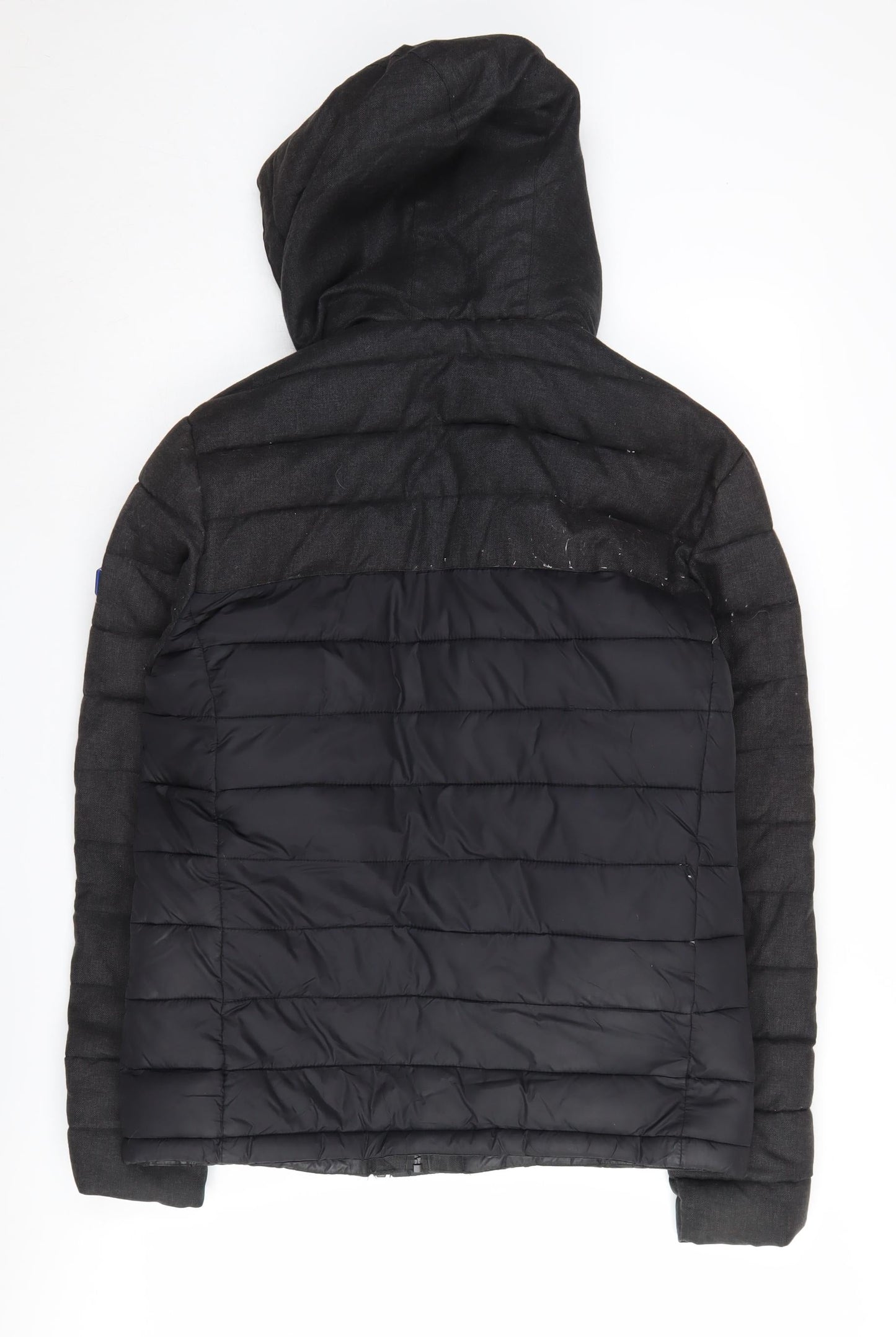 Superdry Mens Black Puffer Jacket M Hooded Mid-Length