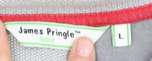 James Pringle Men's Red Striped Polo Shirt, Size L