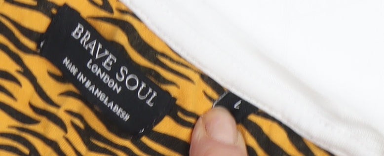 Brave Soul Unisex White T-Shirt L with Animal Print