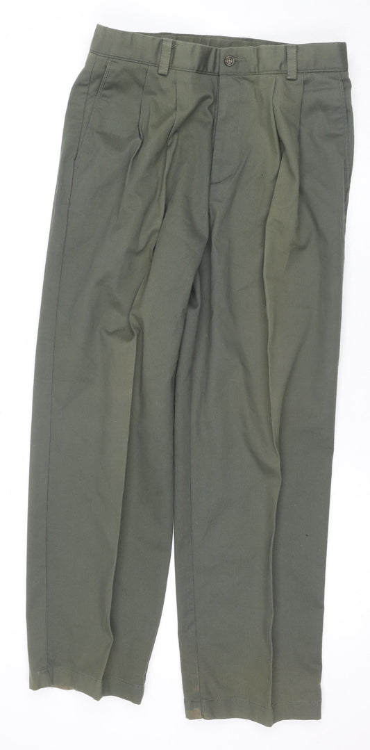 Dockers Men's Green Trousers, Size 33, Button Closure