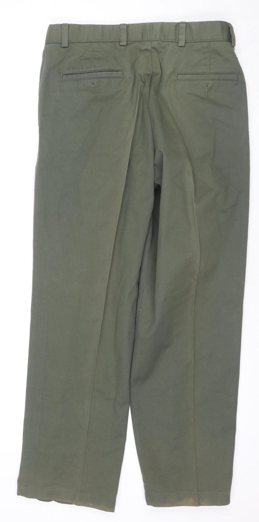 Dockers Men's Green Trousers, Size 33, Button Closure