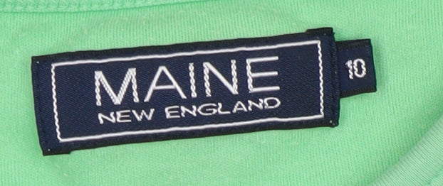 Maine New England Women's Green Striped T-Shirt, Size 10