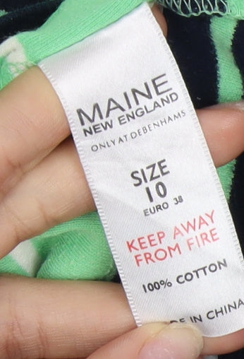 Maine New England Women's Green Striped T-Shirt, Size 10