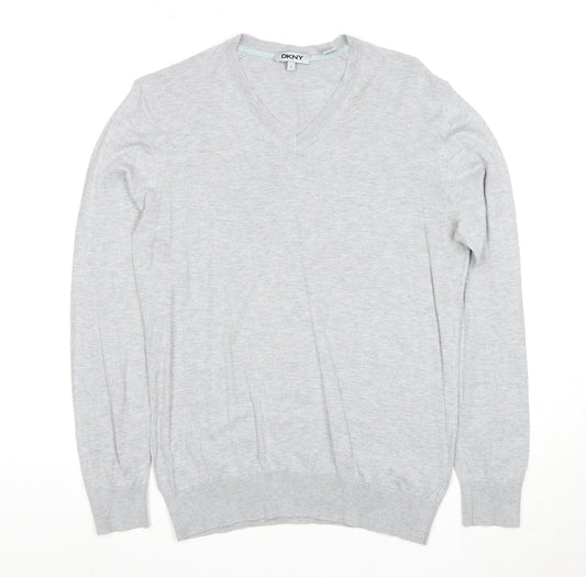 DKNY Men's Grey V-Neck Pullover Jumper, Size S