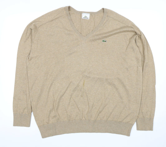 Lacoste Men's Beige Pullover Jumper, 6XL, V-Neck