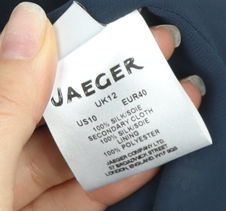 Jaeger Women's Blue Silk Dress, Size 12, 3/4 Sleeve