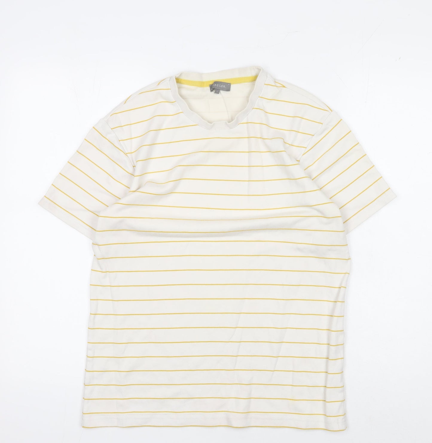 Jaeger Men's White Striped Short Sleeve T-Shirt S
