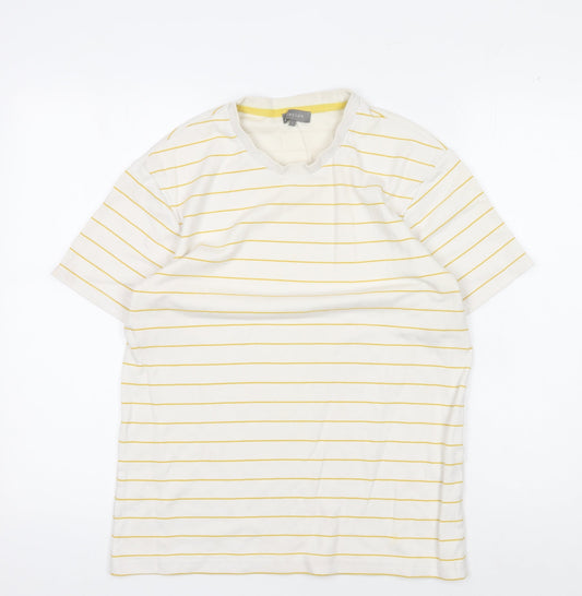 Jaeger Men's White Striped Short Sleeve T-Shirt S