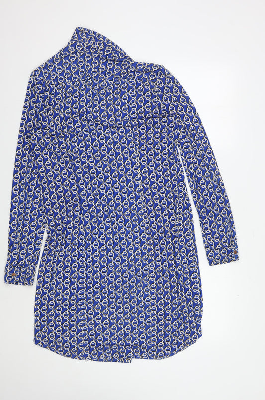 Laura Ashley Women's Blue Geometric Long Sleeve Dress