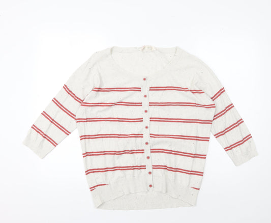 Fat Face Women's Ivory Striped Cardigan, Size 12