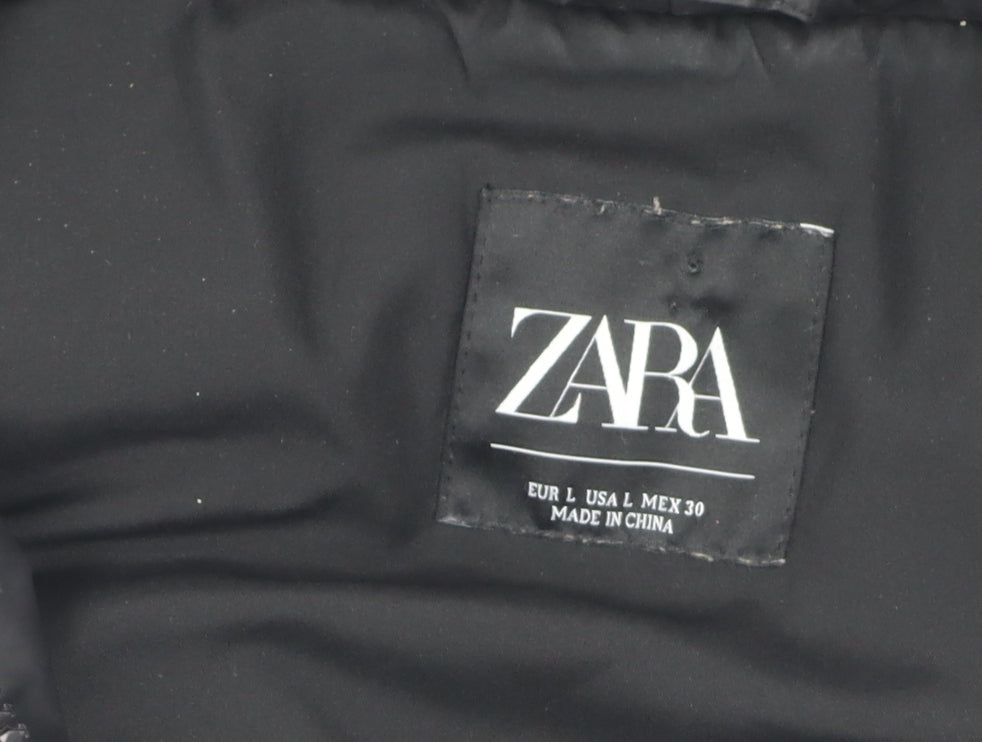 Zara Women's Black Hooded Puffer Waistcoat L Casual
