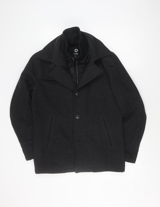 Jack & Jones Men's Black Wool Overcoat, Size S