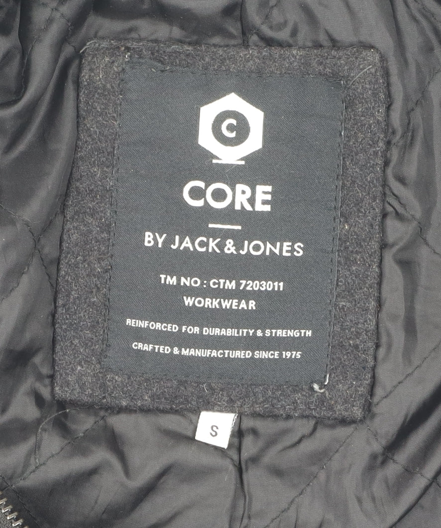 Jack & Jones Men's Black Wool Overcoat, Size S