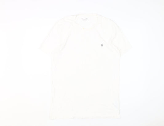 AllSaints Men's White Cotton T-Shirt, Medium