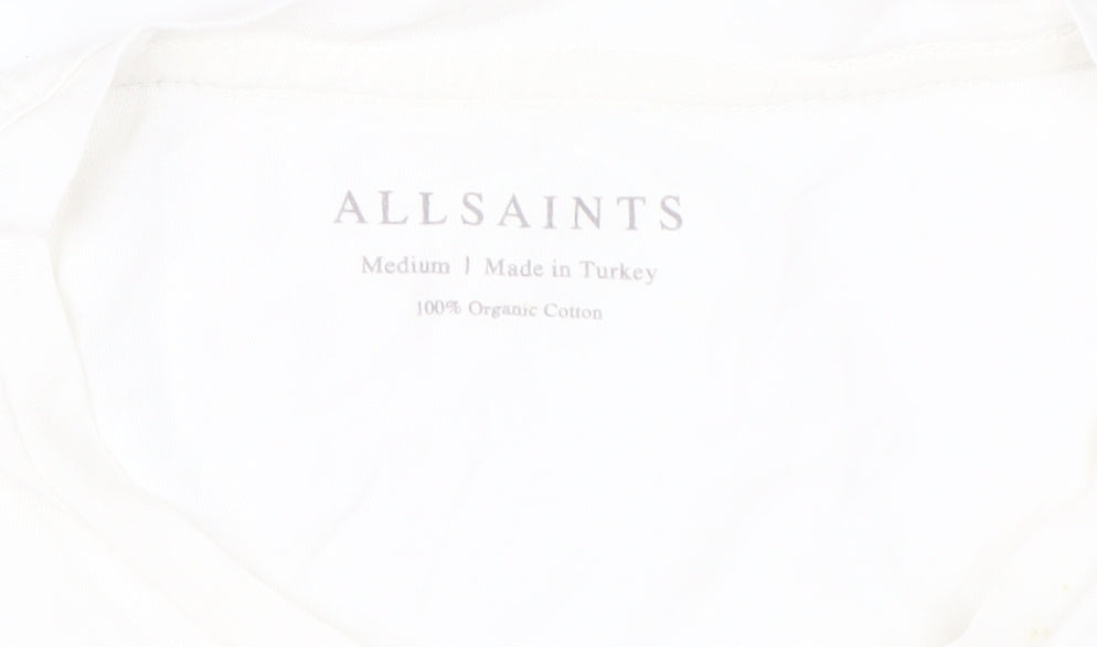 AllSaints Men's White Cotton T-Shirt, Medium