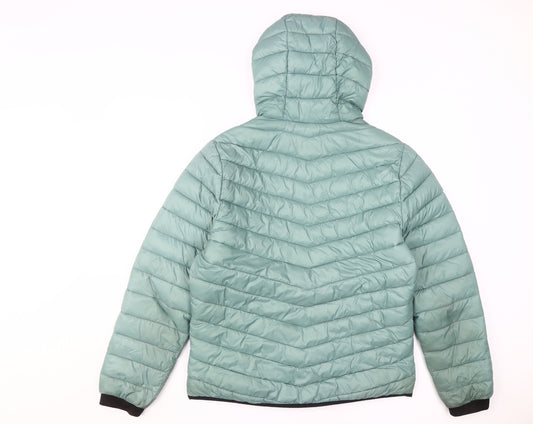 Hollister Men's Green Puffer Jacket Size M Hooded Casual