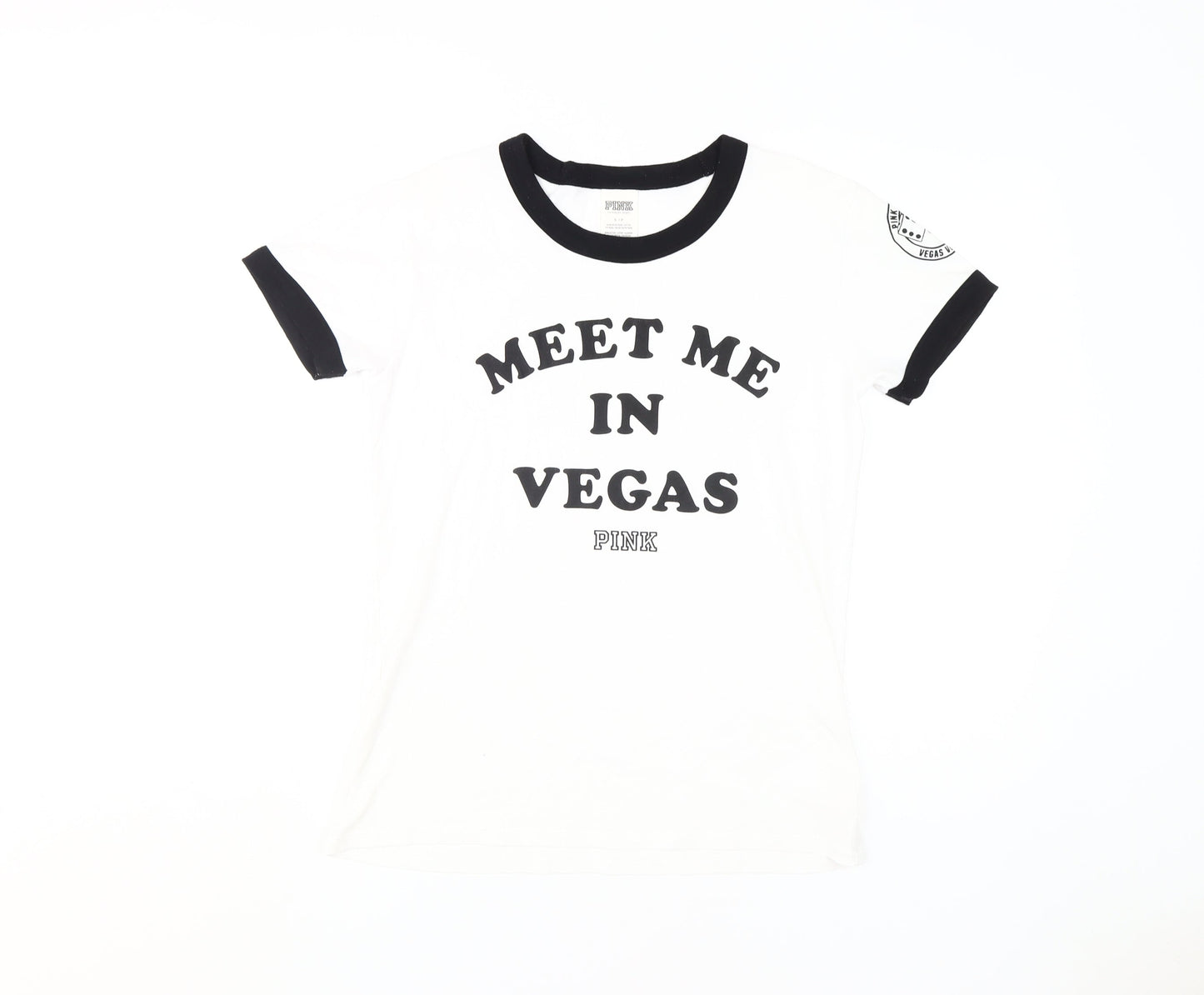 Pink Women's White Ringer T-Shirt - Size S