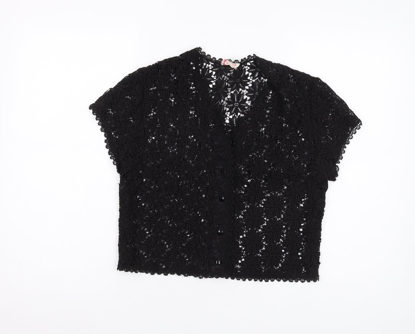 Janet Cotton Women's Black Crochet Cropped Blouse, Size 8