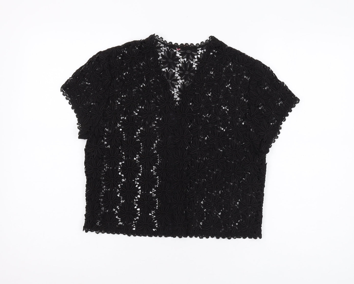 Janet Cotton Women's Black Crochet Cropped Blouse, Size 8