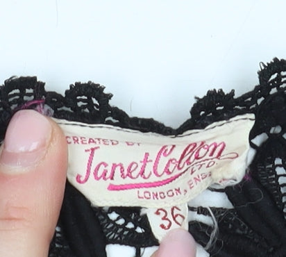 Janet Cotton Women's Black Crochet Cropped Blouse, Size 8