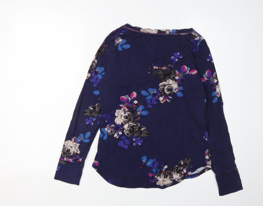 Joules Women's Floral Blue T-Shirt Size 6 Long Sleeve
