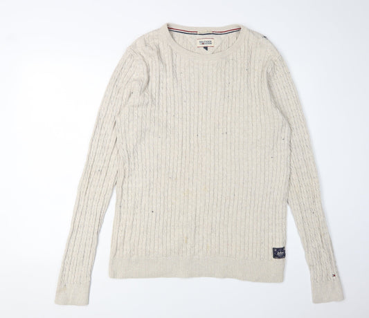 Hilfiger Denim Men's XL Beige Cable-Knit Pullover Jumper
