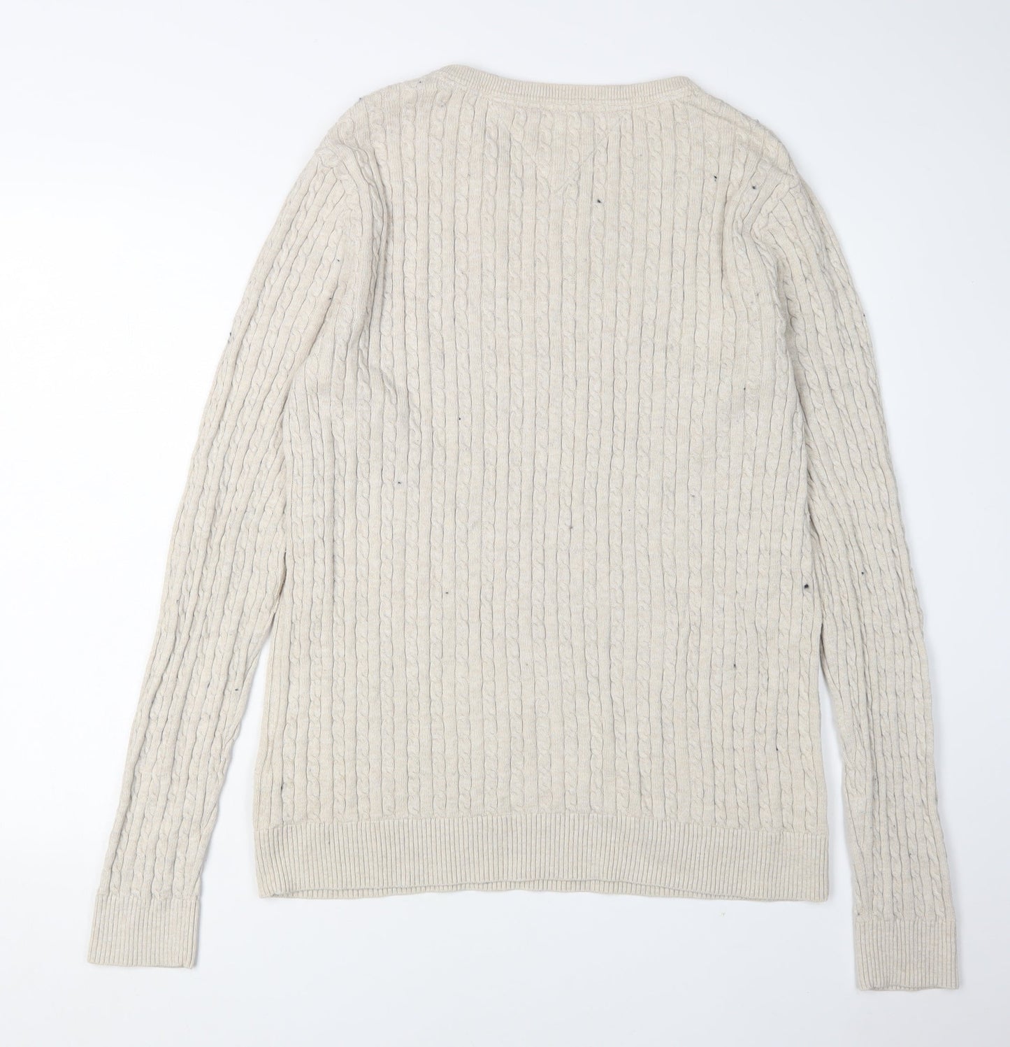 Hilfiger Denim Men's XL Beige Cable-Knit Pullover Jumper