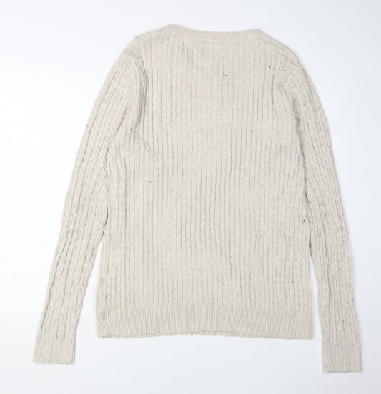 Hilfiger Denim Men's XL Beige Cable-Knit Pullover Jumper