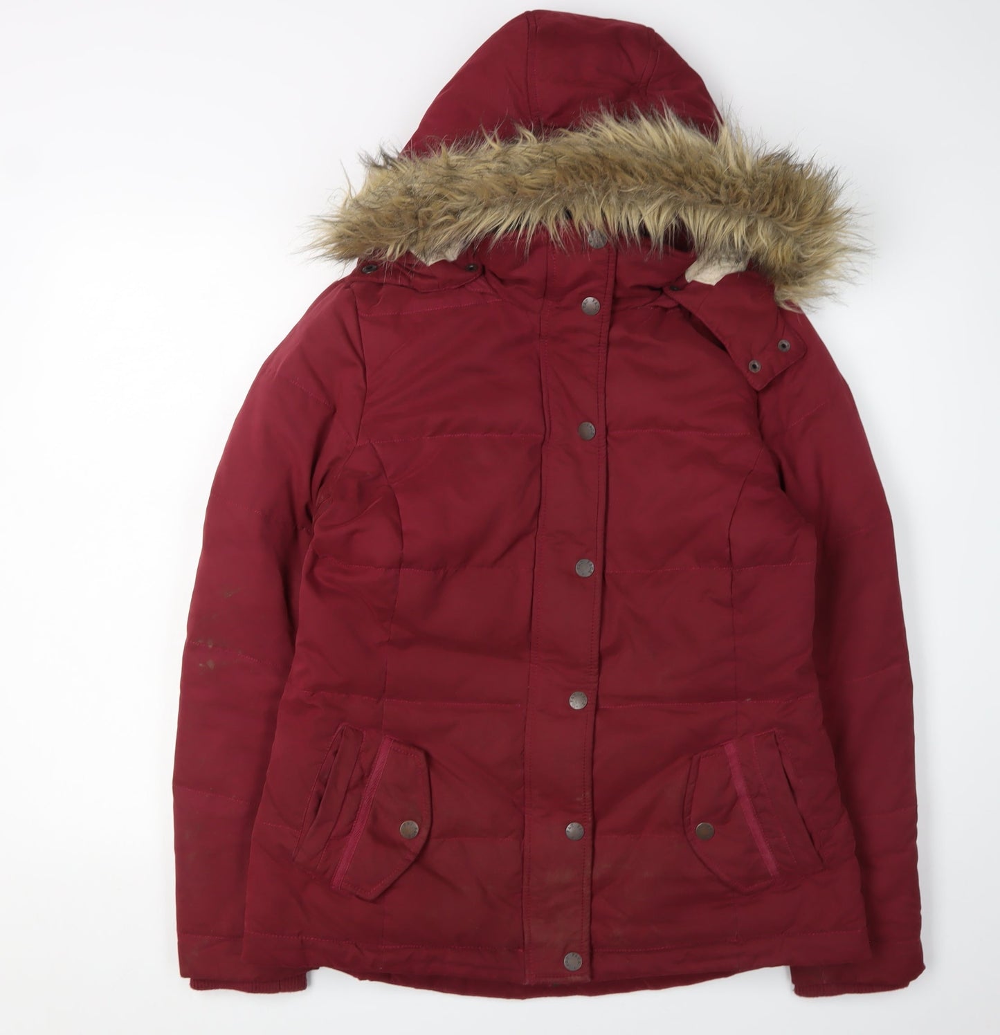 Fat Face Women's Red Puffer Jacket, Size 12, Hooded