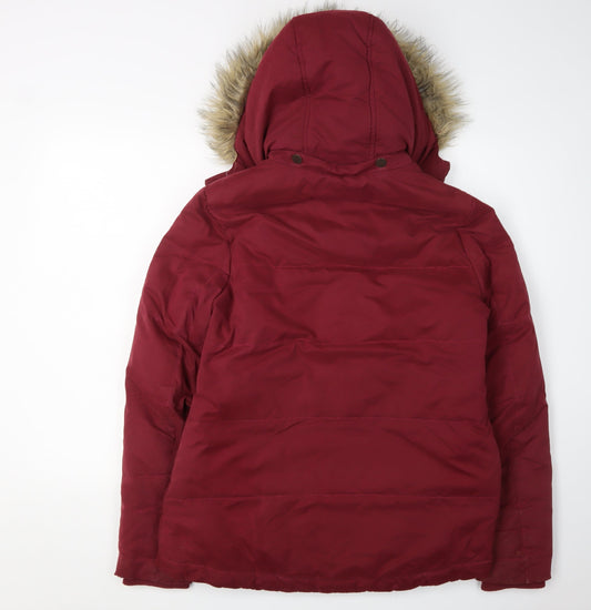 Fat Face Women's Red Puffer Jacket, Size 12, Hooded