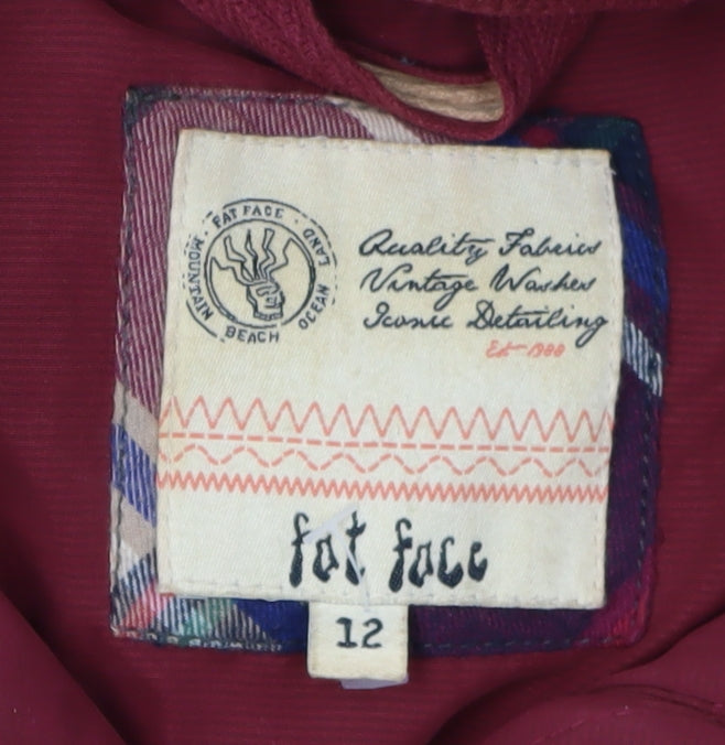 Fat Face Women's Red Puffer Jacket, Size 12, Hooded