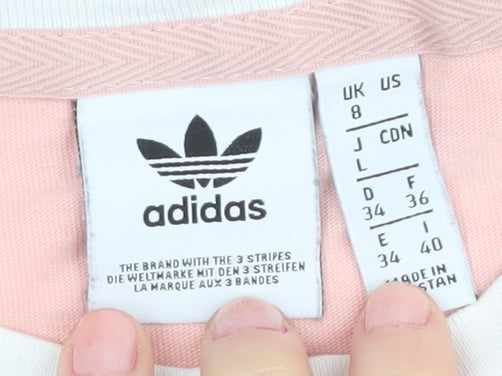 Brand and care label for adidas Pink Women's Ringer T-Shirt, size 8
