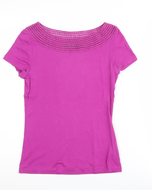 Lauren Ralph Lauren Women's Purple Crochet Neck T-Shirt