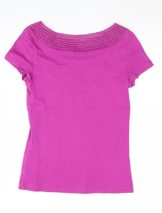 Lauren Ralph Lauren Women's Purple Crochet Neck T-Shirt