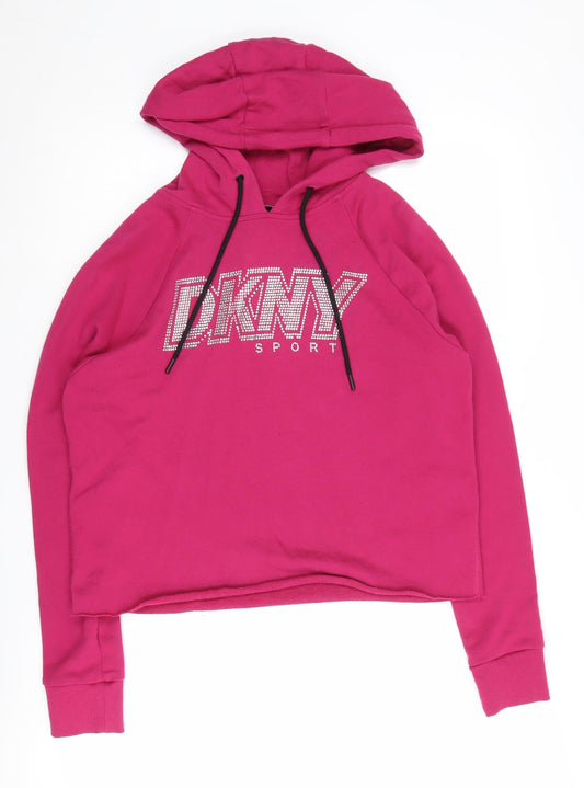 DKNY Women's Pink Logo Hoodie XS - Rhinestone Accent