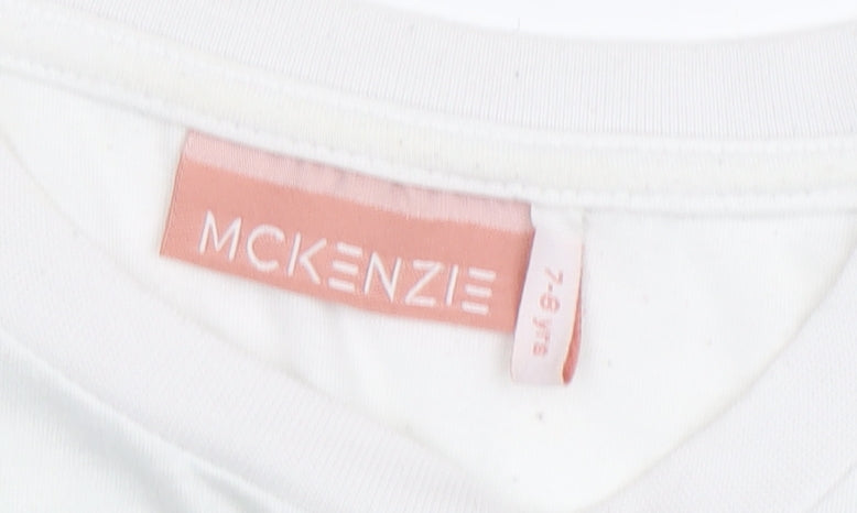 Close-up detail of McKenzie girls’ floral cropped t-shirt, white, 7-8 years