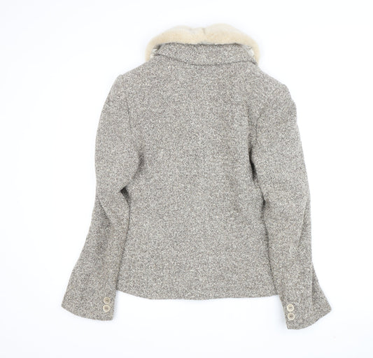 Alexon Women's Grey Tweed Fur Trim Jacket Size 8
