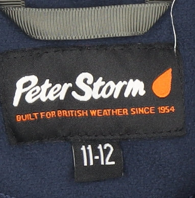 Close-up detail of Peter Storm boys’ blue fleece sweatshirt 11-12 high neck zip