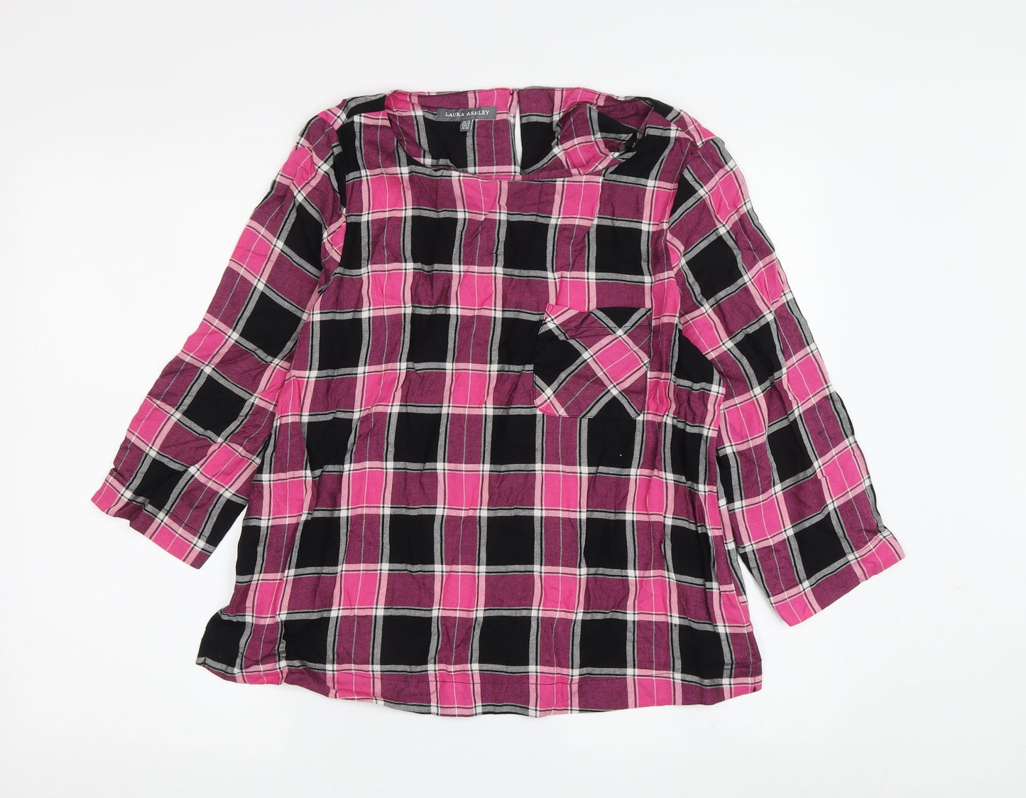 Laura Ashley Women's Plaid Blouse, 3/4 Sleeve, Size 10