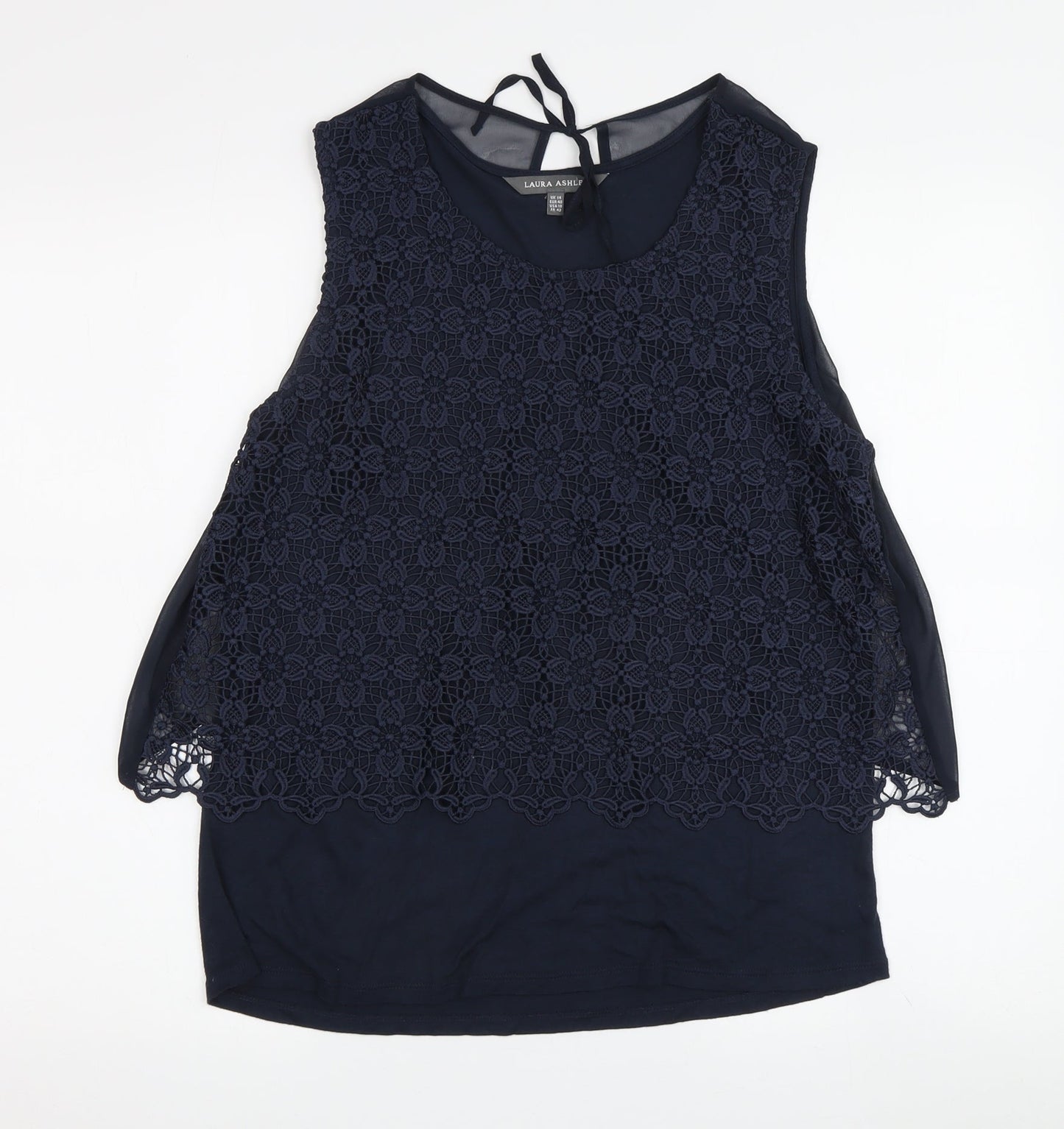Laura Ashley Women's Blue Sleeveless Crochet Tank Top
