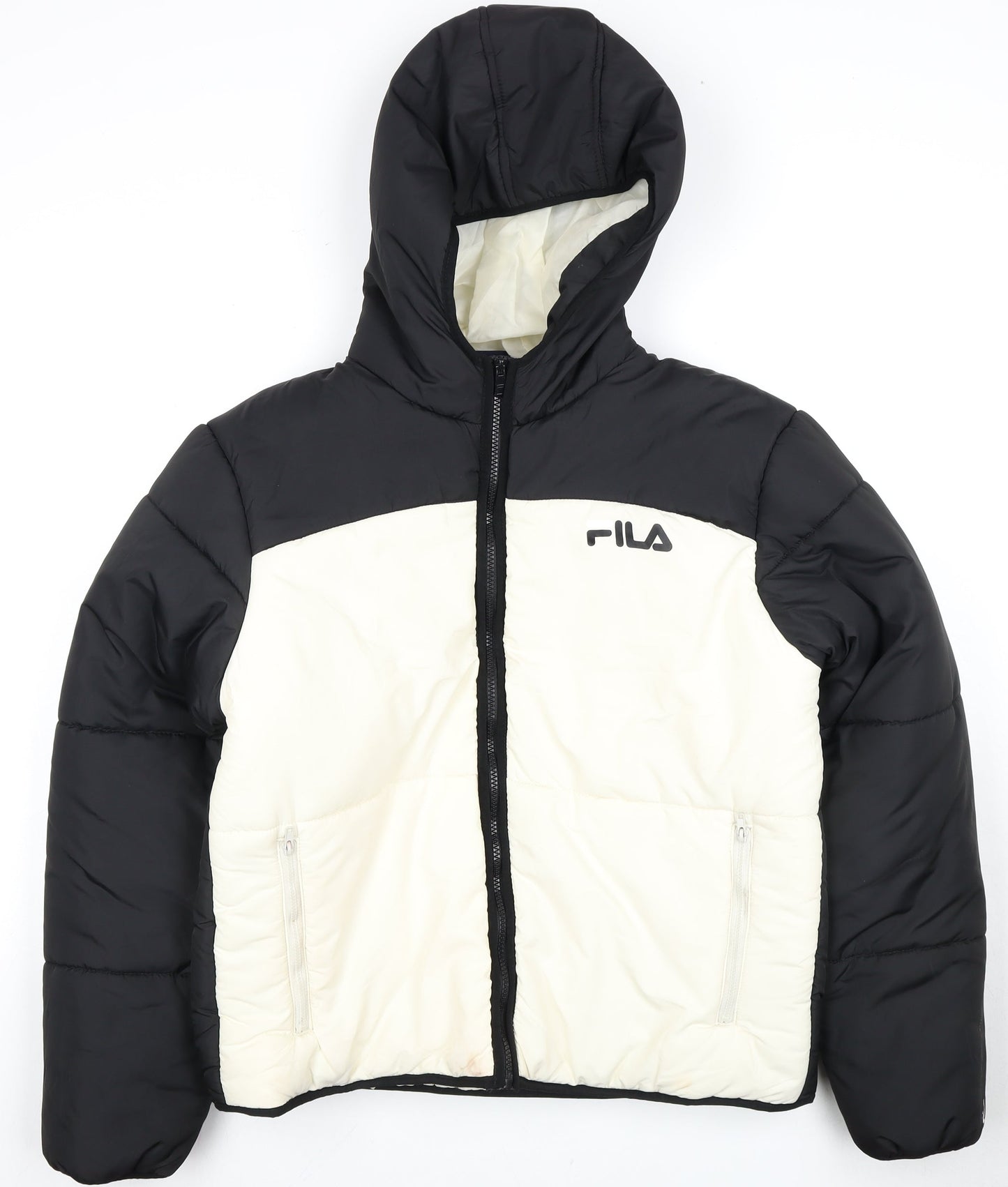 Fila Women's Black Ivory Puffer Jacket L Hooded Winter