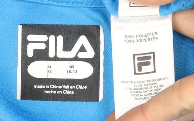 Close-up detail of Fila boys’ blue graphic t-shirt 12 years sports style