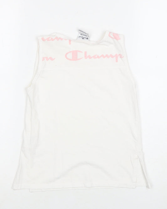 Additional front view of Champion girls’ white sleeveless logo t-shirt 9-10 years