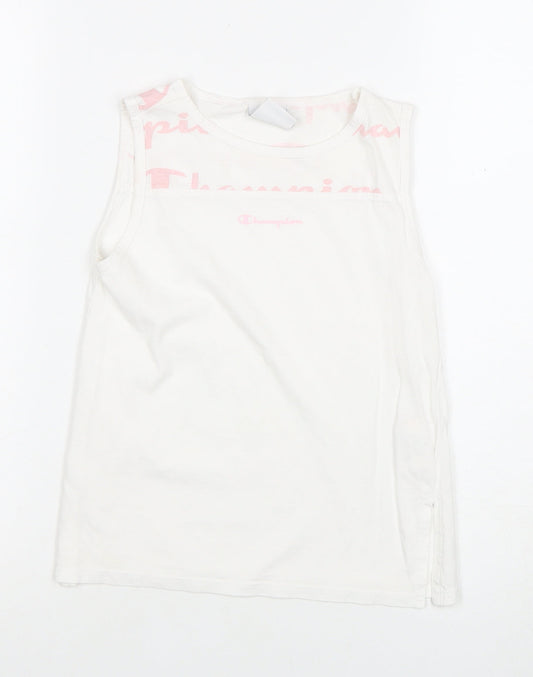 Champion Girls White Sleeveless Logo T-Shirt 9-10 Years
