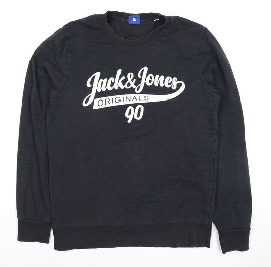 Jack & Jones Men's Black Graphic Pullover Sweatshirt S