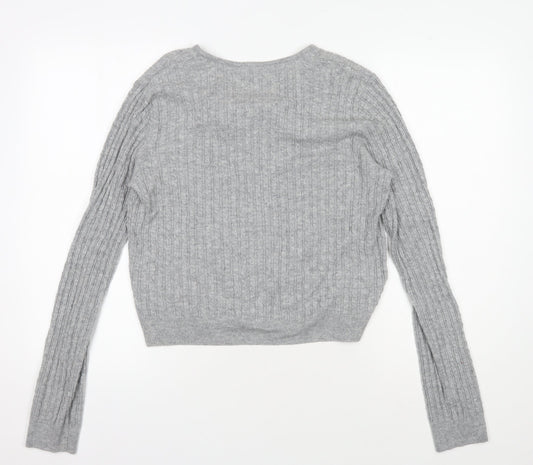 Laura Ashley Women's Grey Cable-Knit Cardigan, Size 14