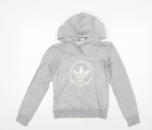 Womens UK 4 Regular adidas Grey Pullover Hoodie