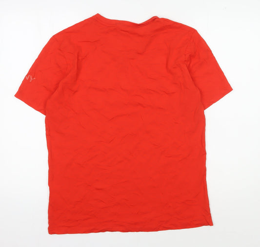 DKNY Men's Red V-Neck T-Shirt, Size L, Cotton, Logo Accent