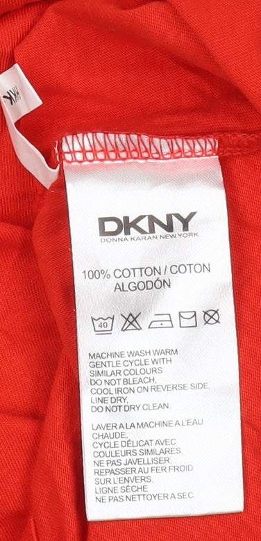 DKNY Men's Red V-Neck T-Shirt, Size L, Cotton, Logo Accent