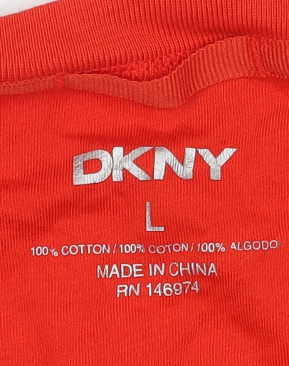 DKNY Men's Red V-Neck T-Shirt, Size L, Cotton, Logo Accent